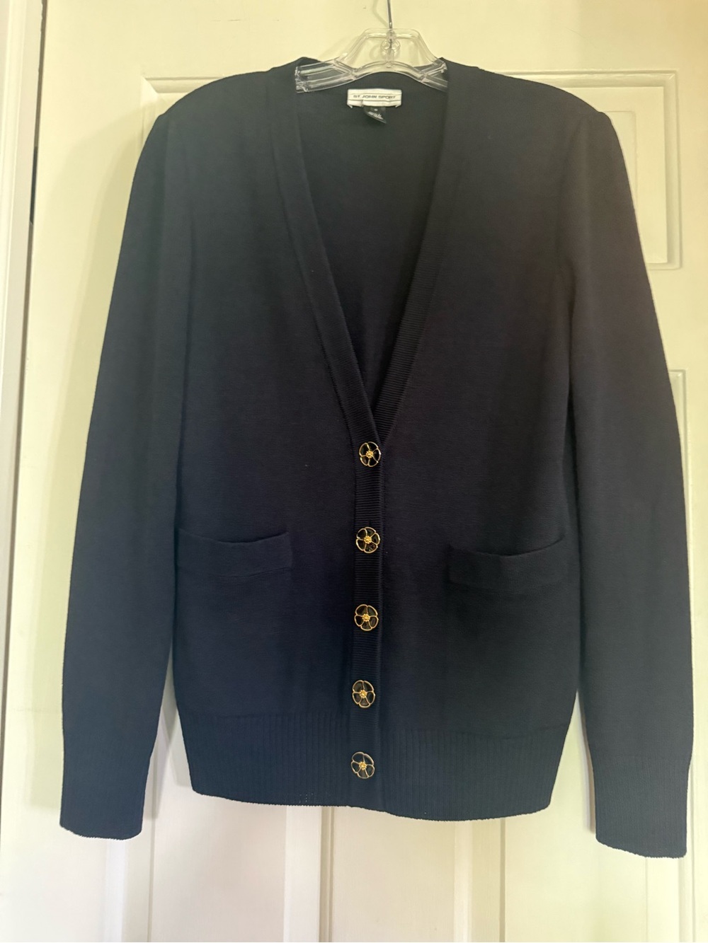 St. John True Navy Cardigan with Gold Accent Buttons color not accurate in image
